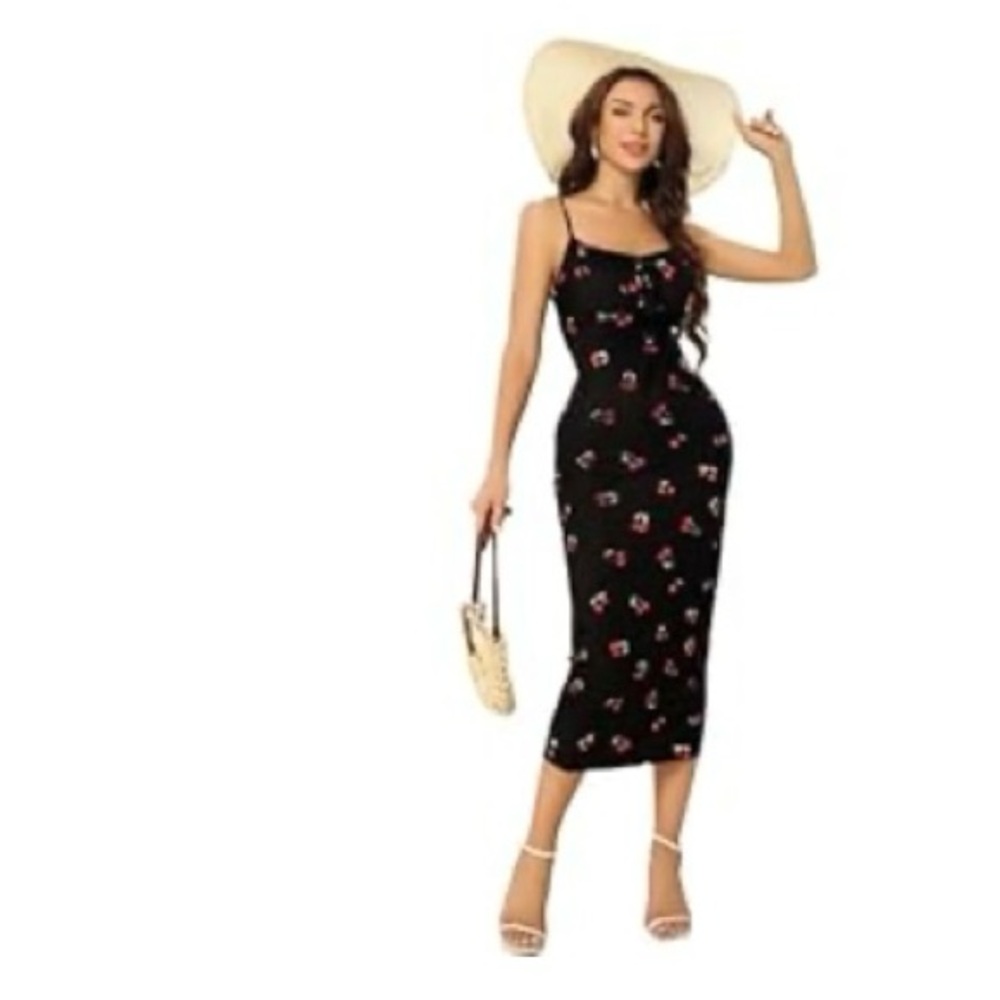 Black sundress with Cherry Print